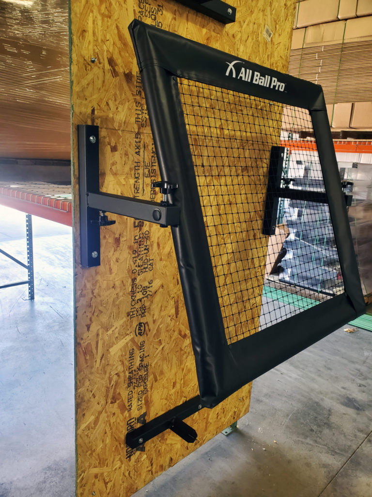 Stinger X rebounder mounted to wall with All Ball Pro bracket assembly