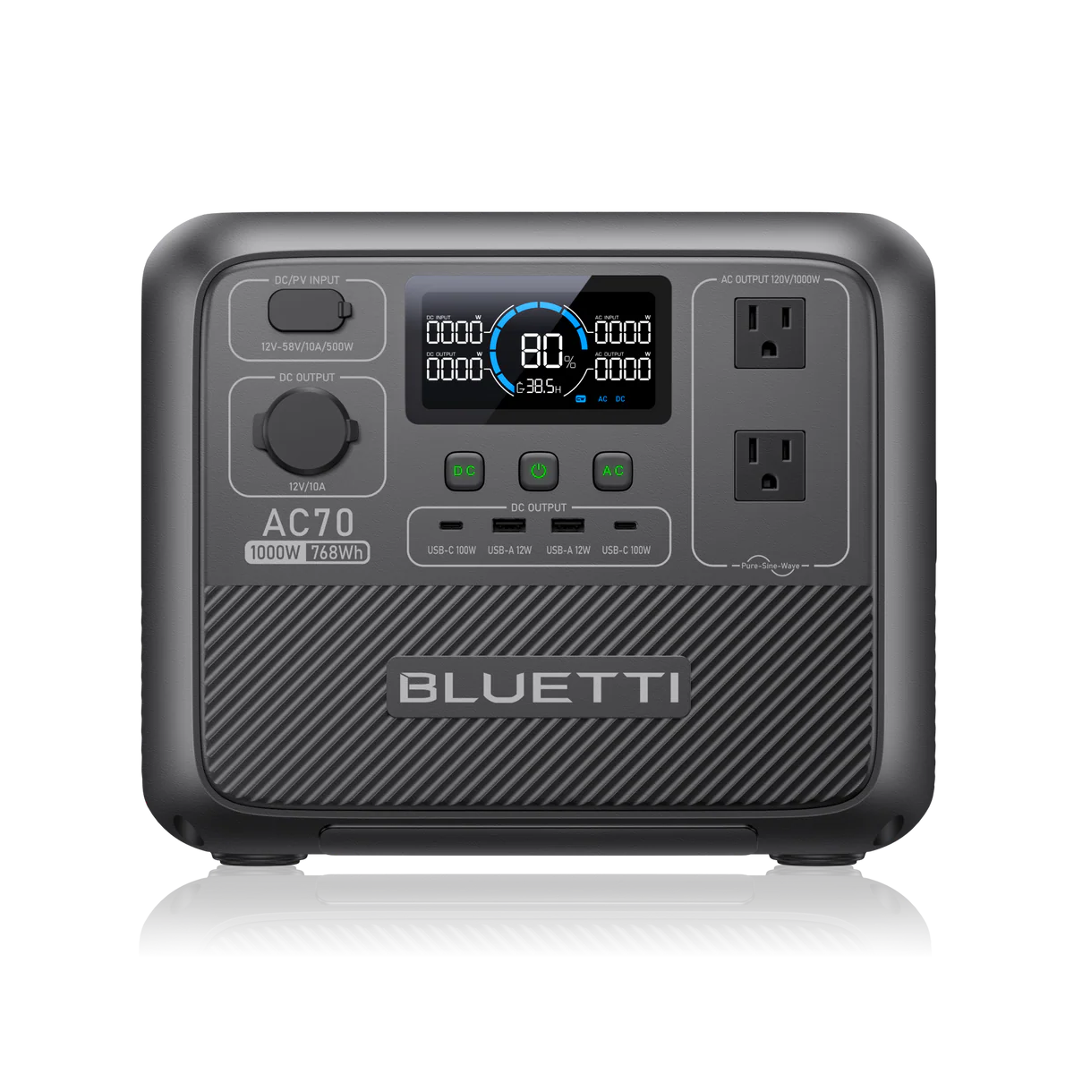 Bluetti AC70 portable power station with 1000W output for training equipment
