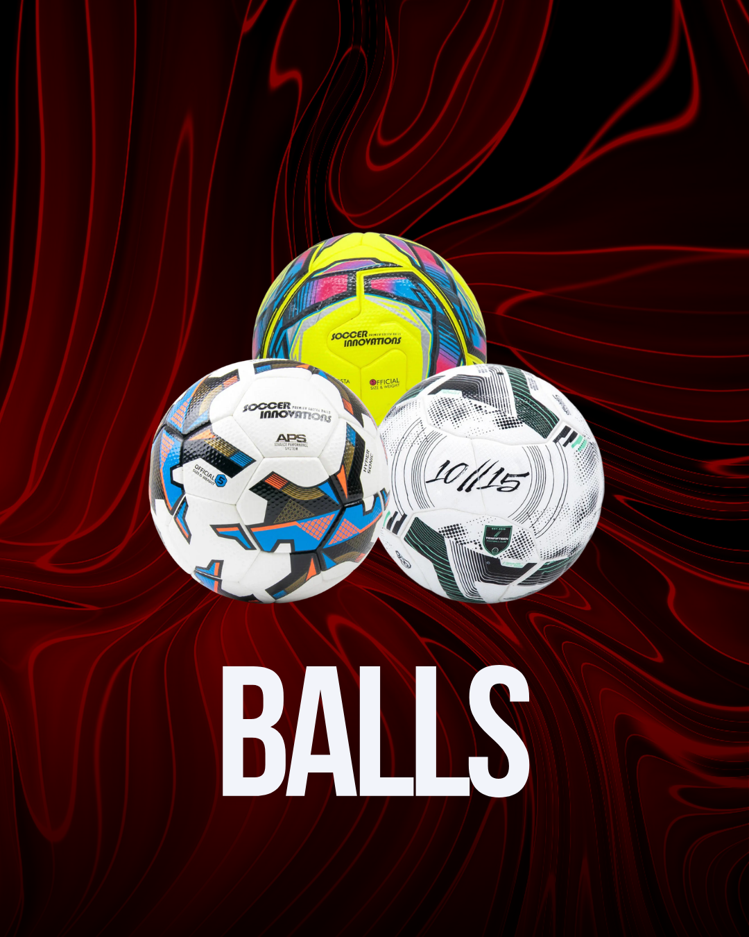 Soccer balls collection with match and training balls in multiple sizes