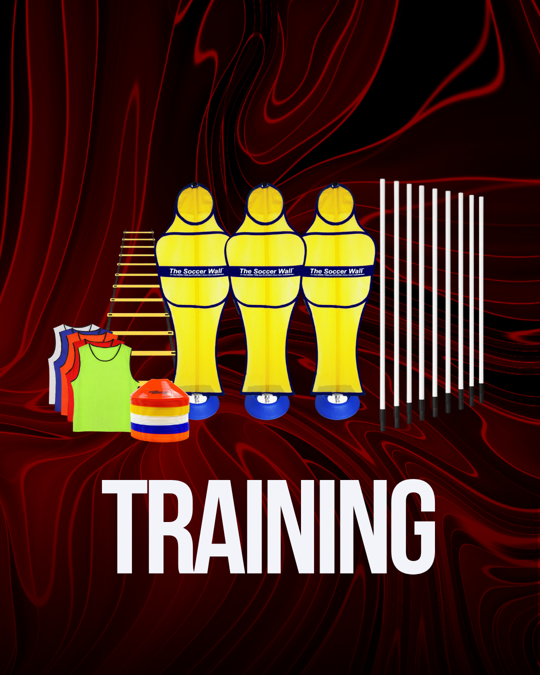 Soccer training equipment including cones agility ladders and rebounders