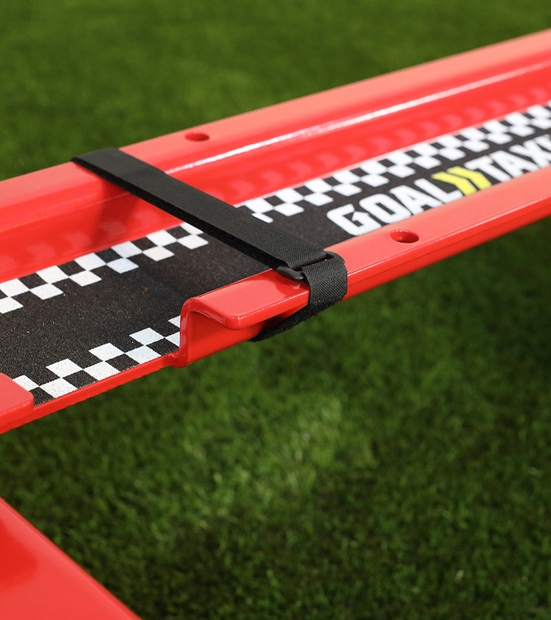 Goal Taxi Max showing universal compatibility with soccer goals and equipment