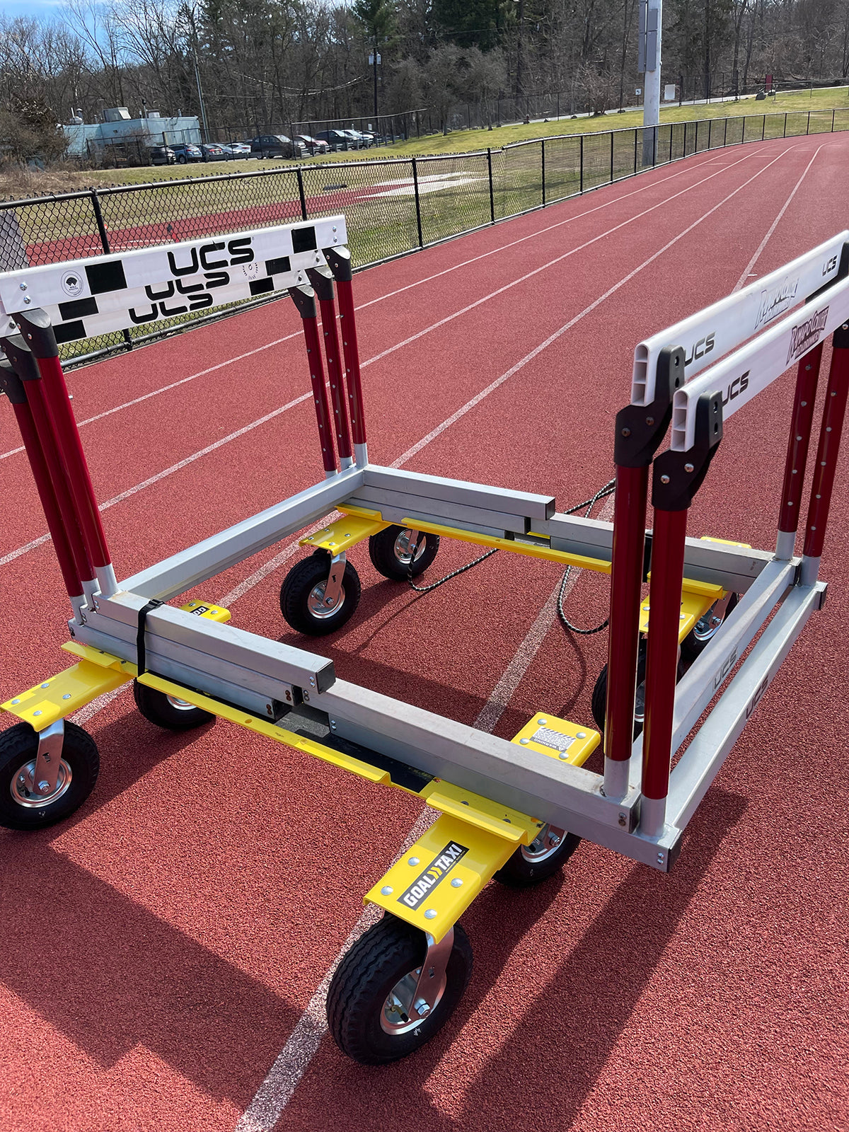 Goal Taxi aluminum sports equipment mover with 8-inch swivel wheels for team training and practice