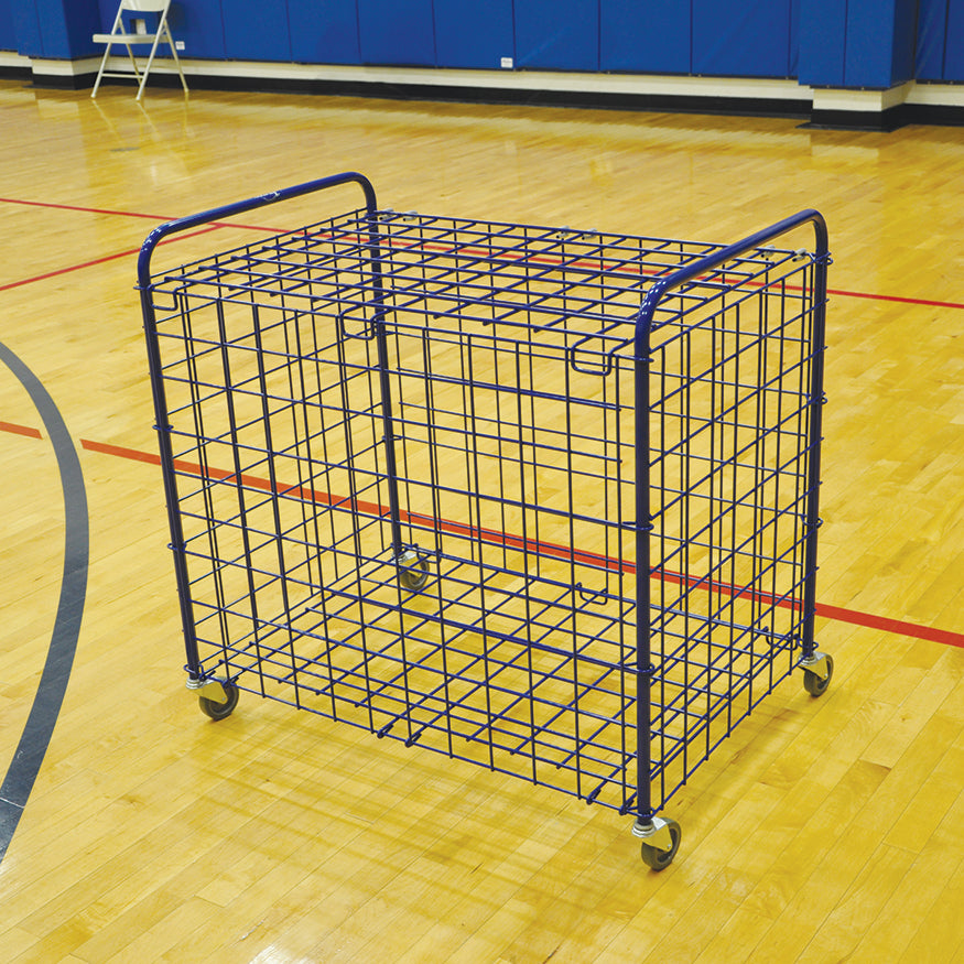 Sports equipment ball storage cart with royal blue powder-coated steel construction