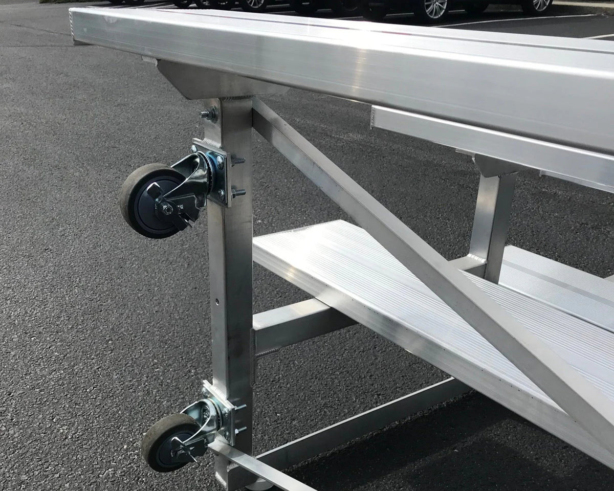 Professional PEVO 3-row aluminum bleacher seating for soccer fields, capacity up to 30 spectators