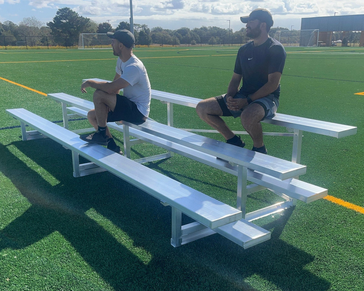 Professional PEVO 3-row aluminum bleacher seating for soccer fields, capacity up to 30 spectators