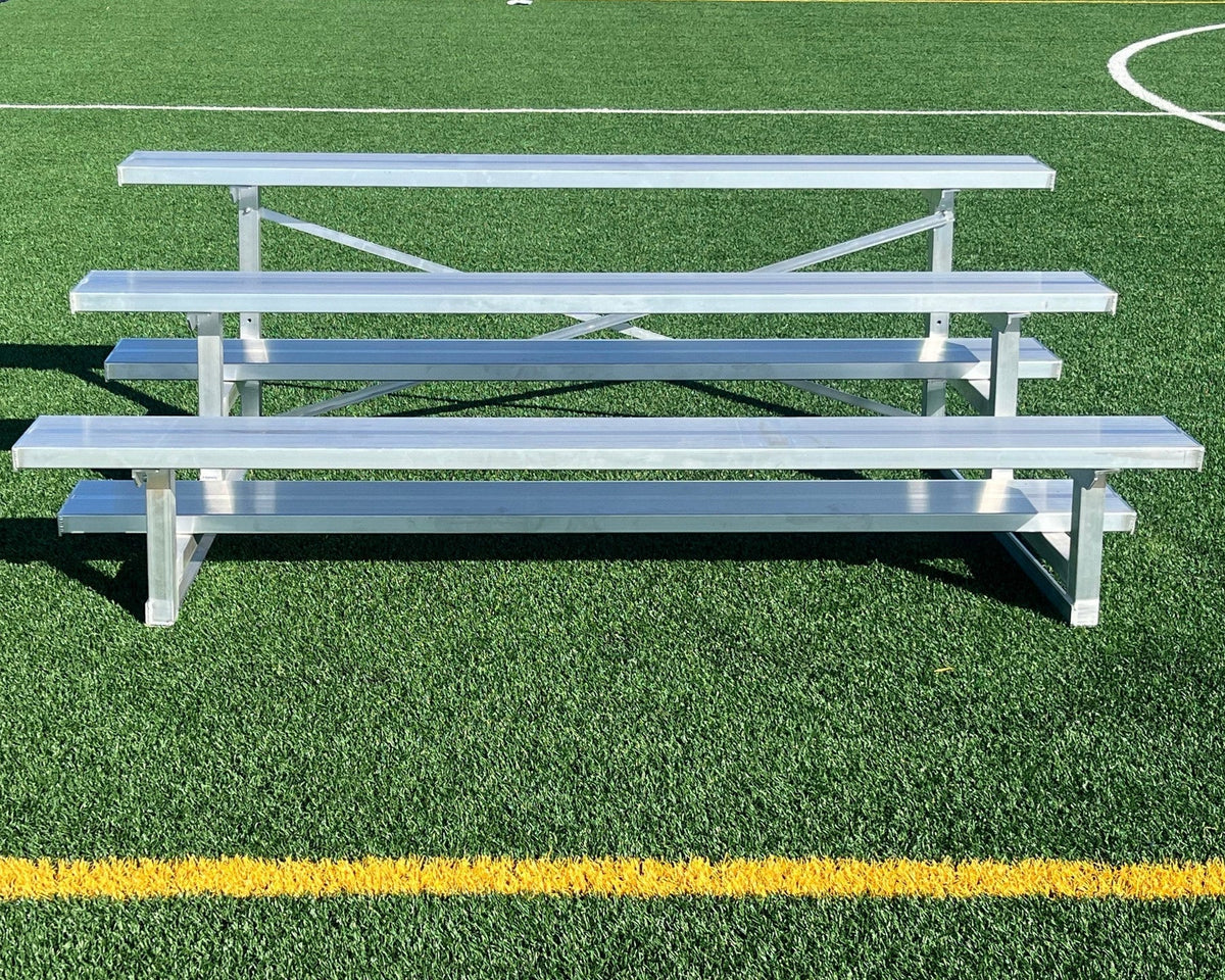 Professional PEVO 3-row aluminum bleacher seating for soccer fields, capacity up to 30 spectators