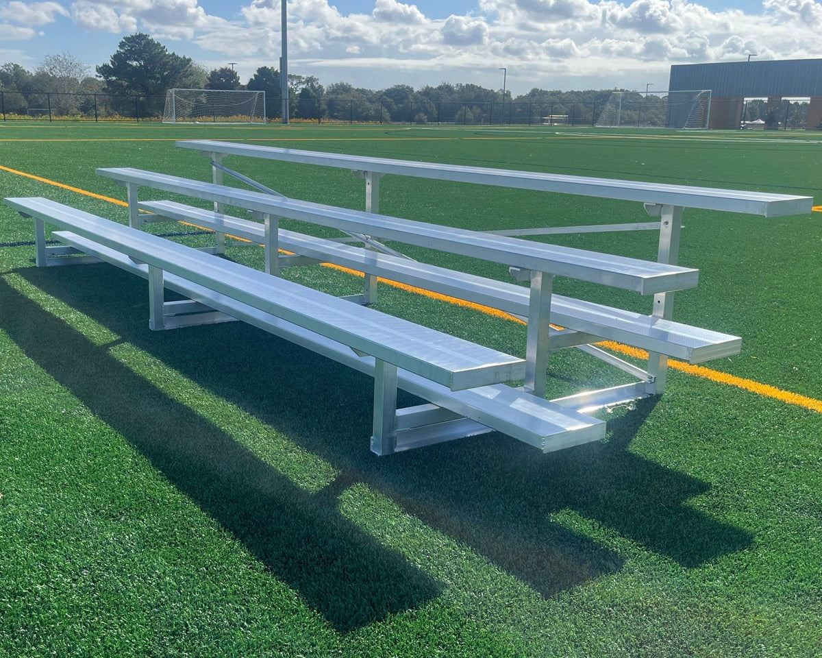 Professional PEVO 3-row aluminum bleacher seating for soccer fields, capacity up to 30 spectators