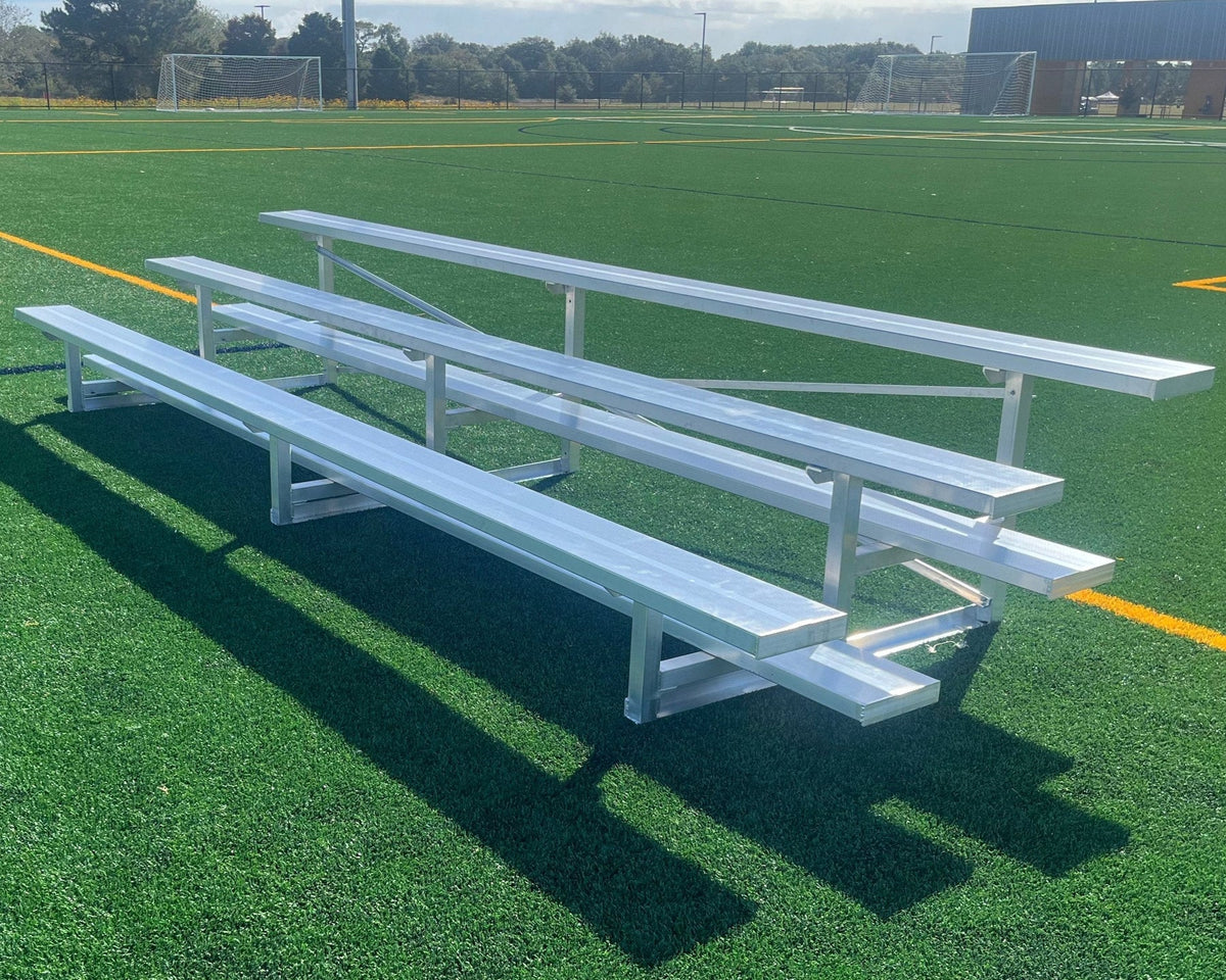 Professional PEVO 3-row aluminum bleacher seating for soccer fields, capacity up to 30 spectators