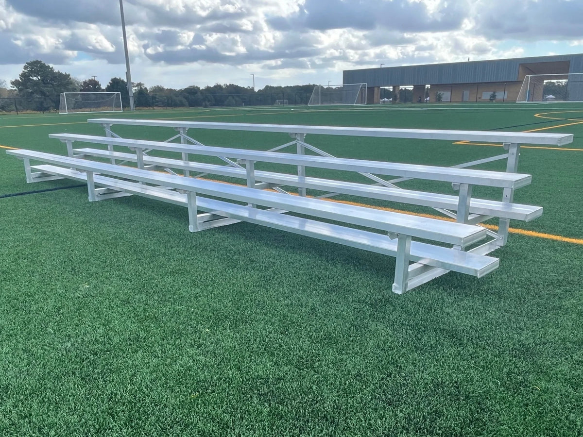 Professional PEVO 3-row aluminum bleacher seating for soccer fields, capacity up to 30 spectators