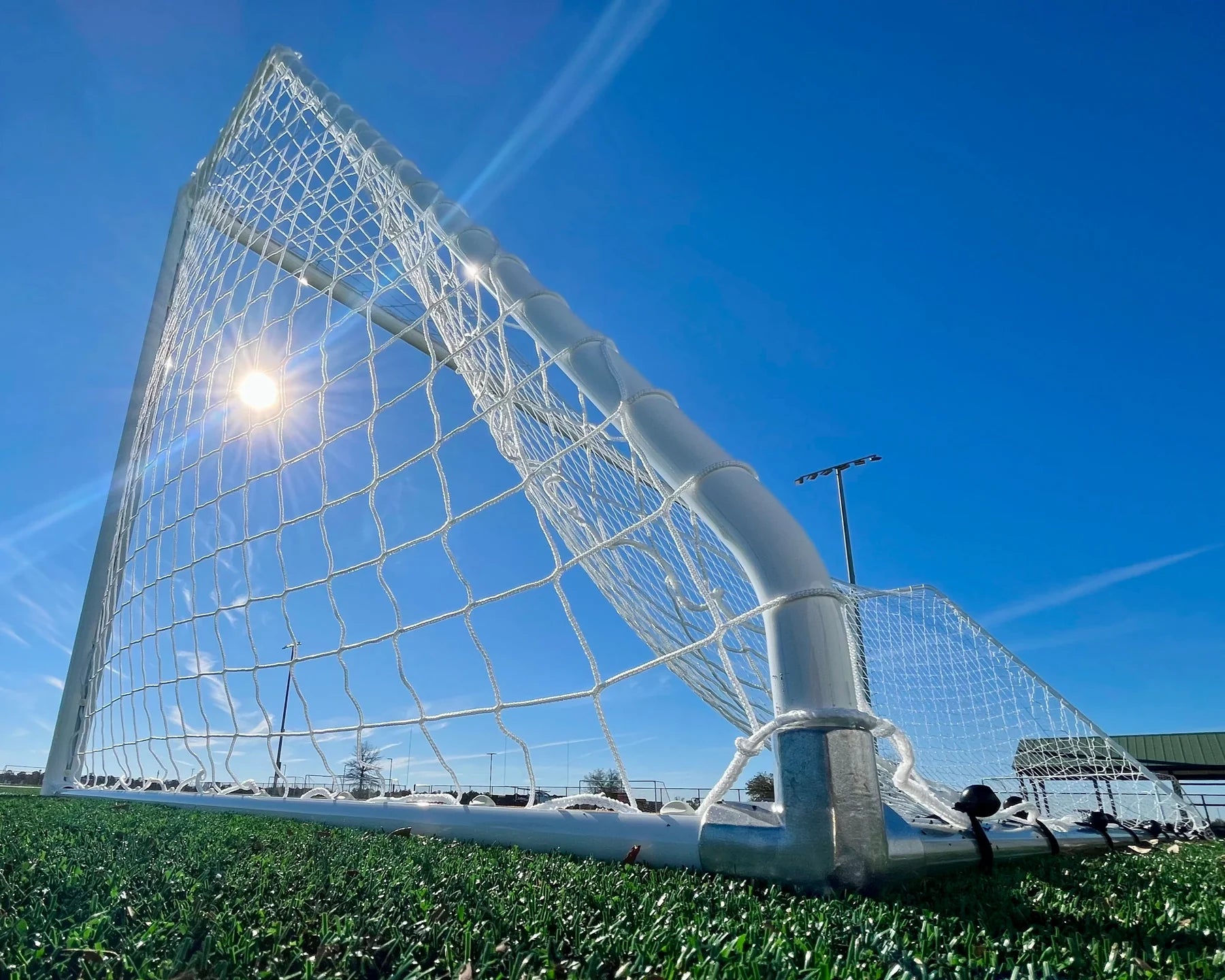 Sturdy PEVO Channel Series soccer goal 4 x 6, heavy-duty aluminum with channel net system