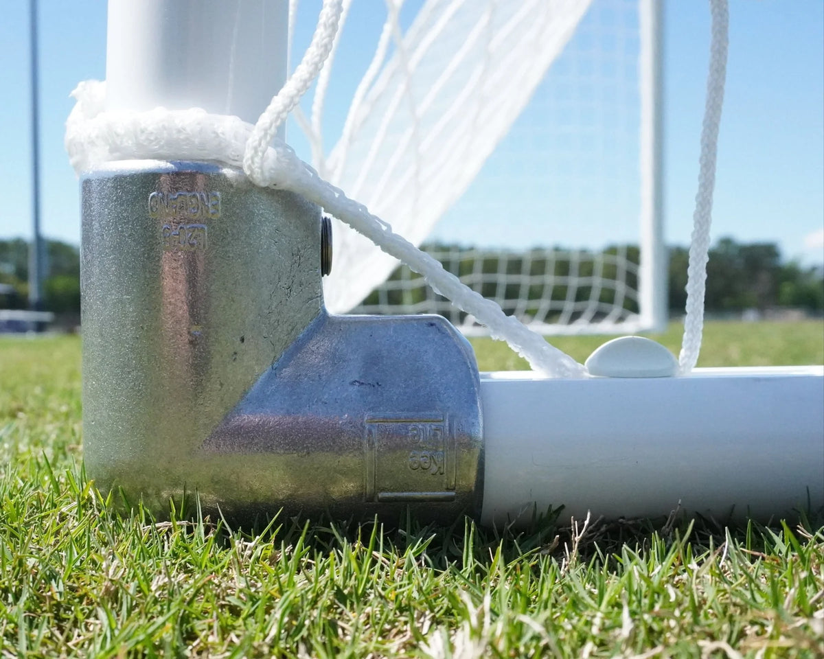 Sturdy PEVO Channel Series soccer goal 4 x 6, heavy-duty aluminum with channel net system