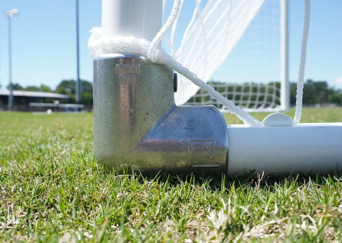 Channel series youth soccer goal with wheels showing aluminum frame and portability
