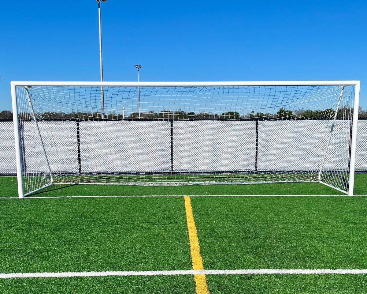 Channel series soccer goal 7x21 showing heavy-duty 4-inch aluminum frame construction