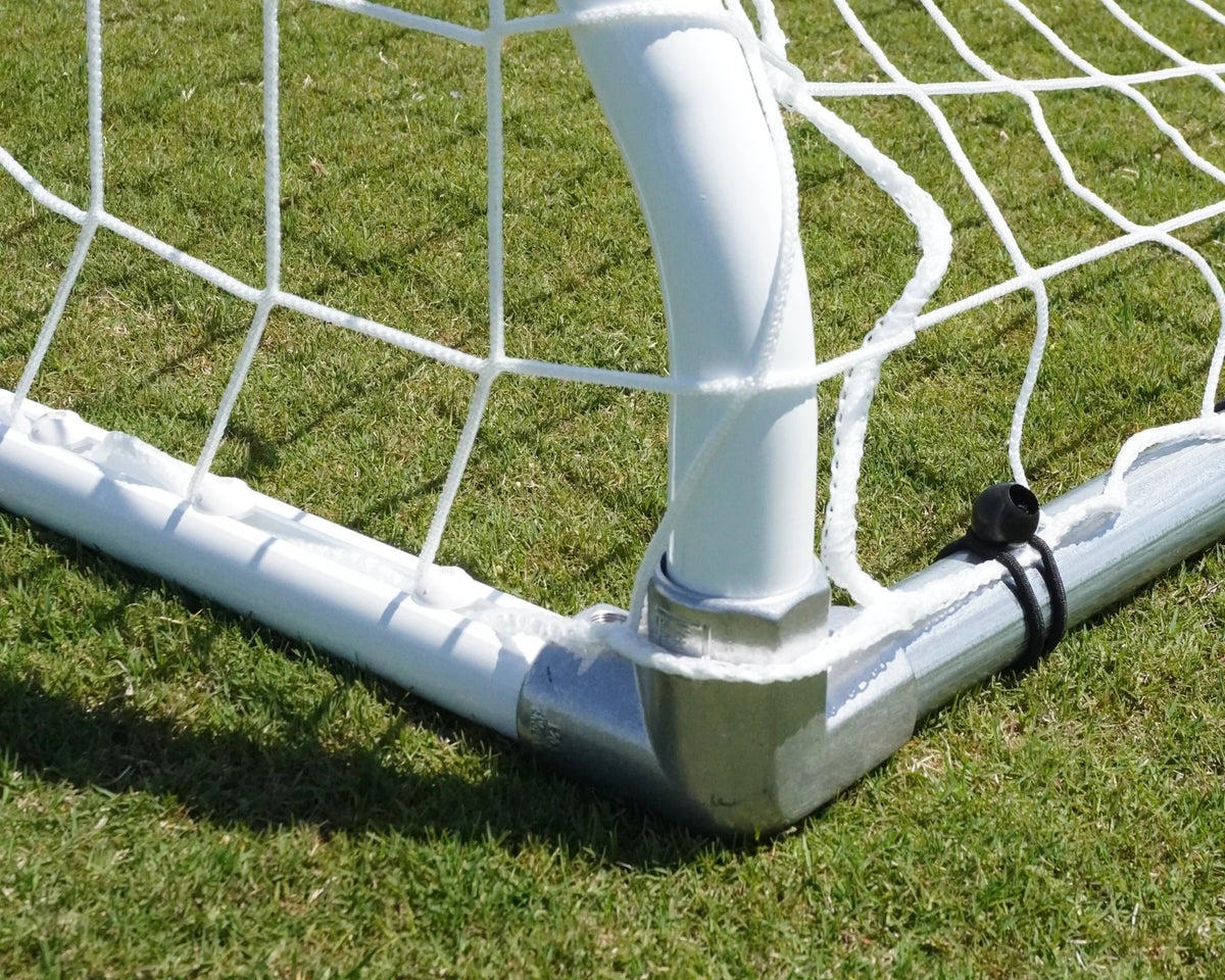 Channel series soccer goal with wheels showing aluminum frame and portability features