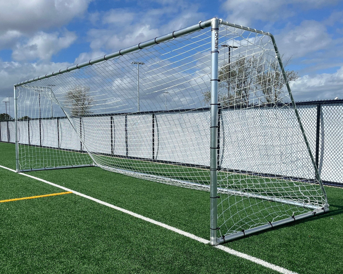 Budget-friendly PEVO Economy Series soccer goal 6.5 x 12, lightweight aluminum tube construction