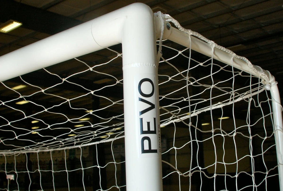 Park futsal goal showing powder coated aluminum construction and protective padding