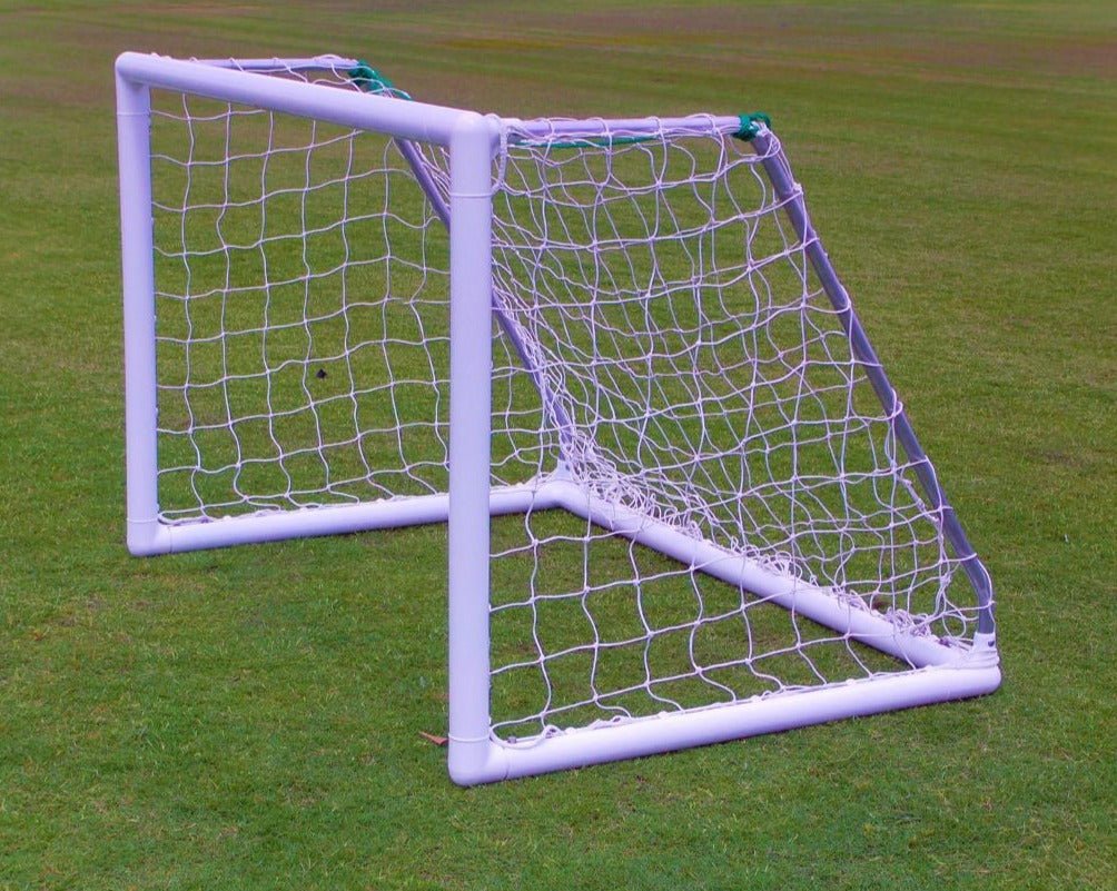 Park series compact soccer goal showing lightweight aluminum tubing and channel system