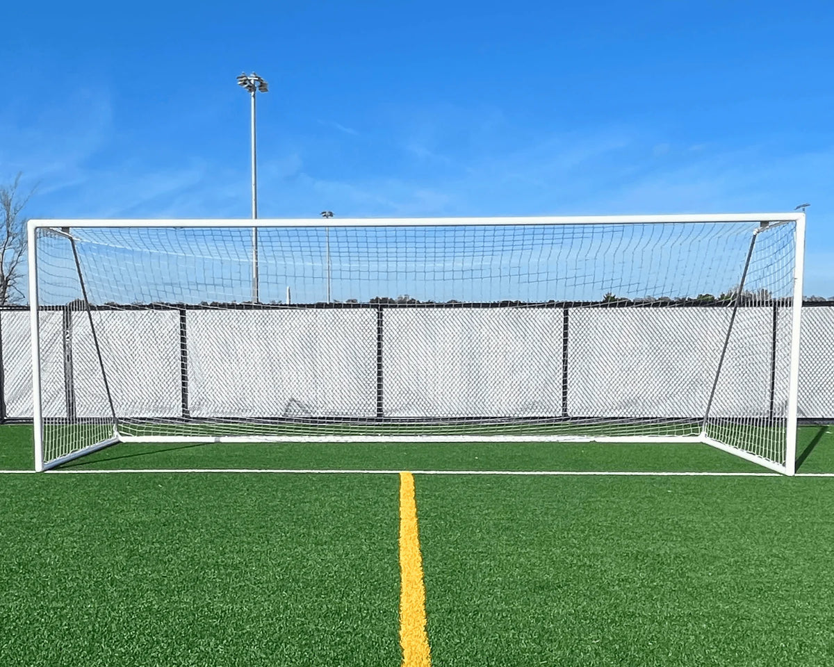 Park series youth soccer goal angle view showing compact design and portability features
