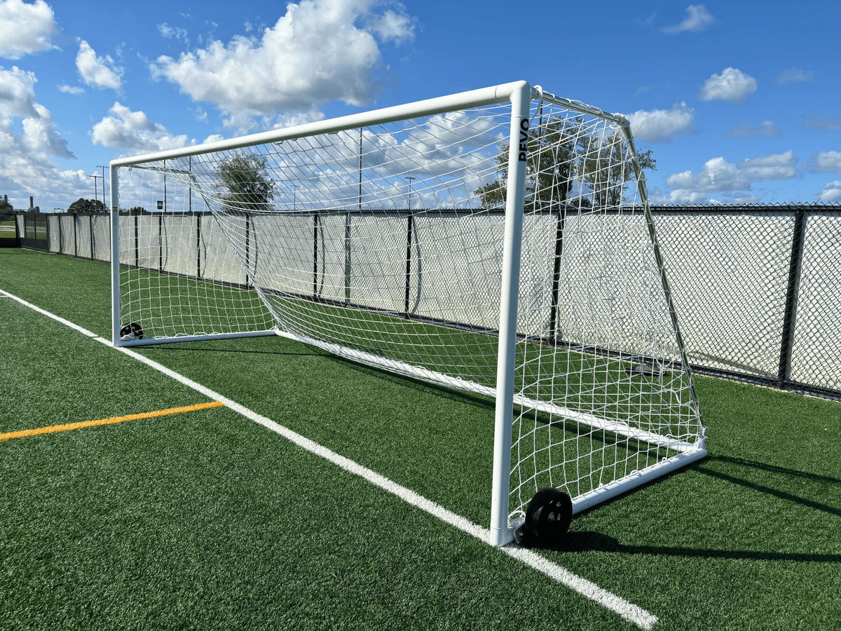 Park series soccer goal with net showing complete professional goal setup and assembly