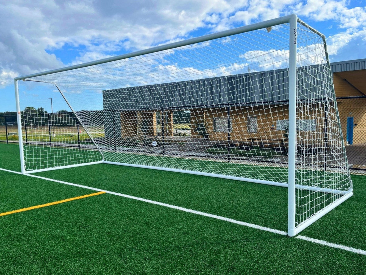 Park series soccer goal full-size on field showing professional installation and setup