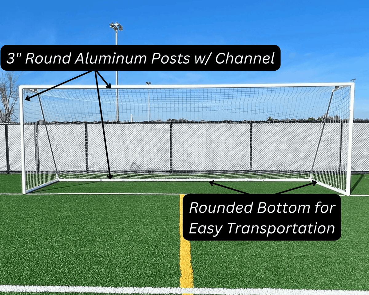 Park series full-size soccer goal specifications showing professional regulation features