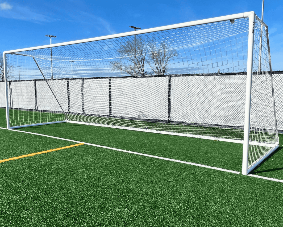 Park series regulation soccer goal showing channel system and portable aluminum design