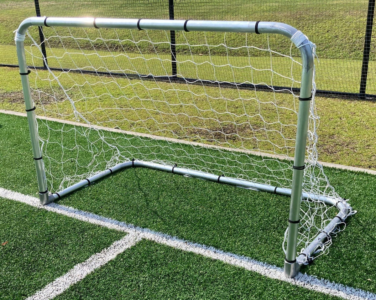 Compact youth soccer goal 4x6 built from 2-inch aluminum tubing, ideal for 3v3 training games