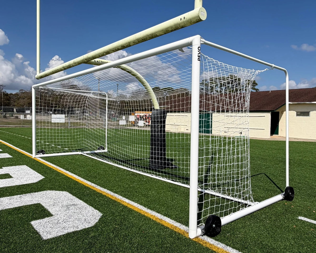 Stadium series soccer goal showing 4-inch tubing professional construction and design