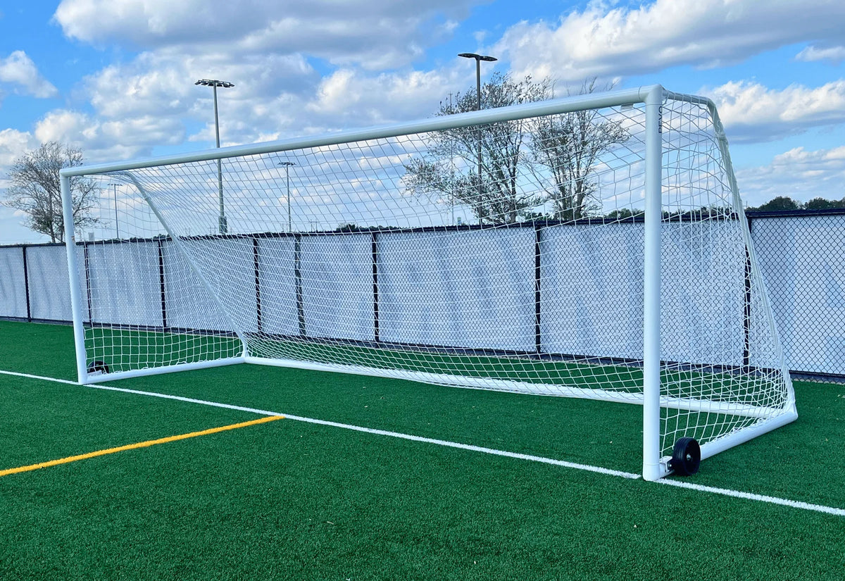 Professional PEVO Supreme Series soccer goal 7 x 21, competition-grade aluminum construction