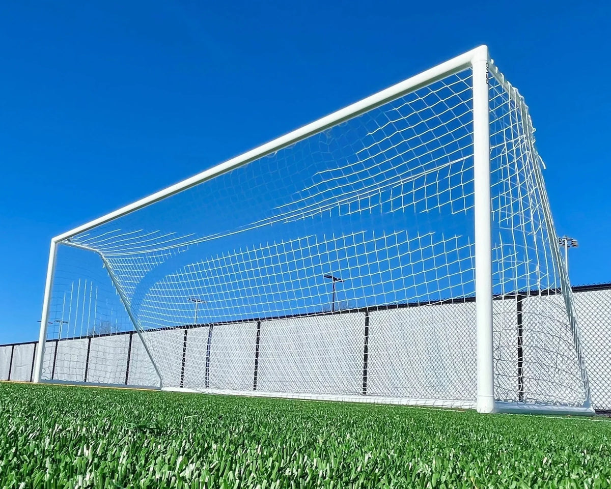 Professional PEVO Supreme Series soccer goal 7 x 21, competition-grade aluminum construction