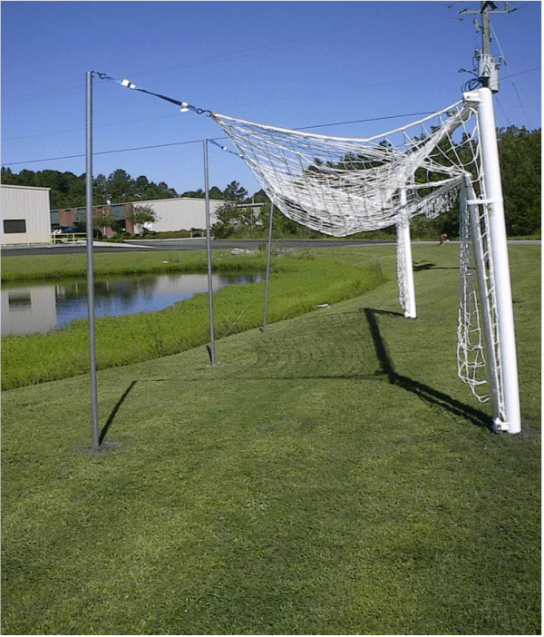 Full-size PEVO World Cup Series soccer goal with professional boxed net and deep ground stanchions