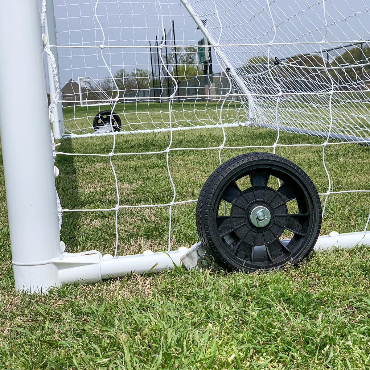 USA-made Premier Pro soccer goal with 4-inch aluminum tubing and white powder coat