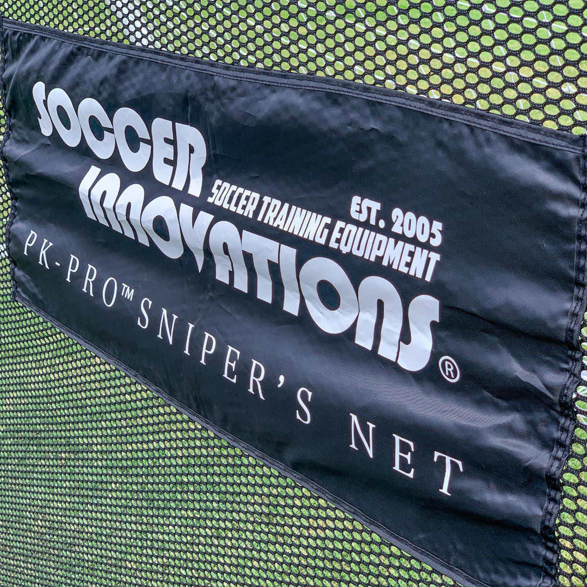 PK-Pro training net showing targeting zones in upper and lower goal corners