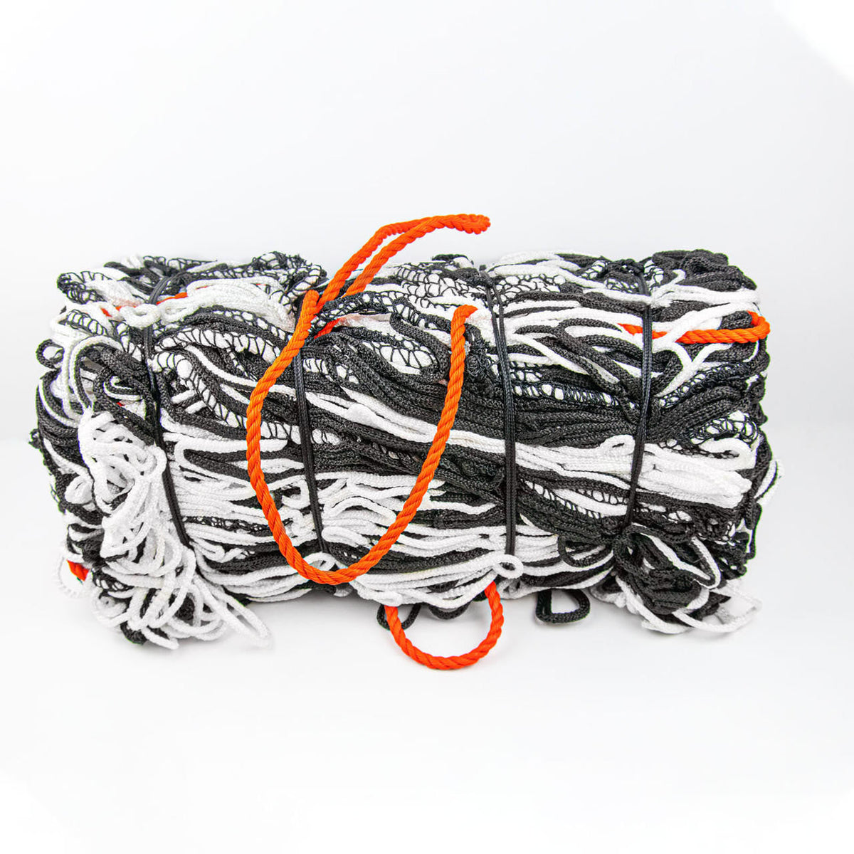 8x24 hexagon striped soccer goal net with black and white pattern, front view