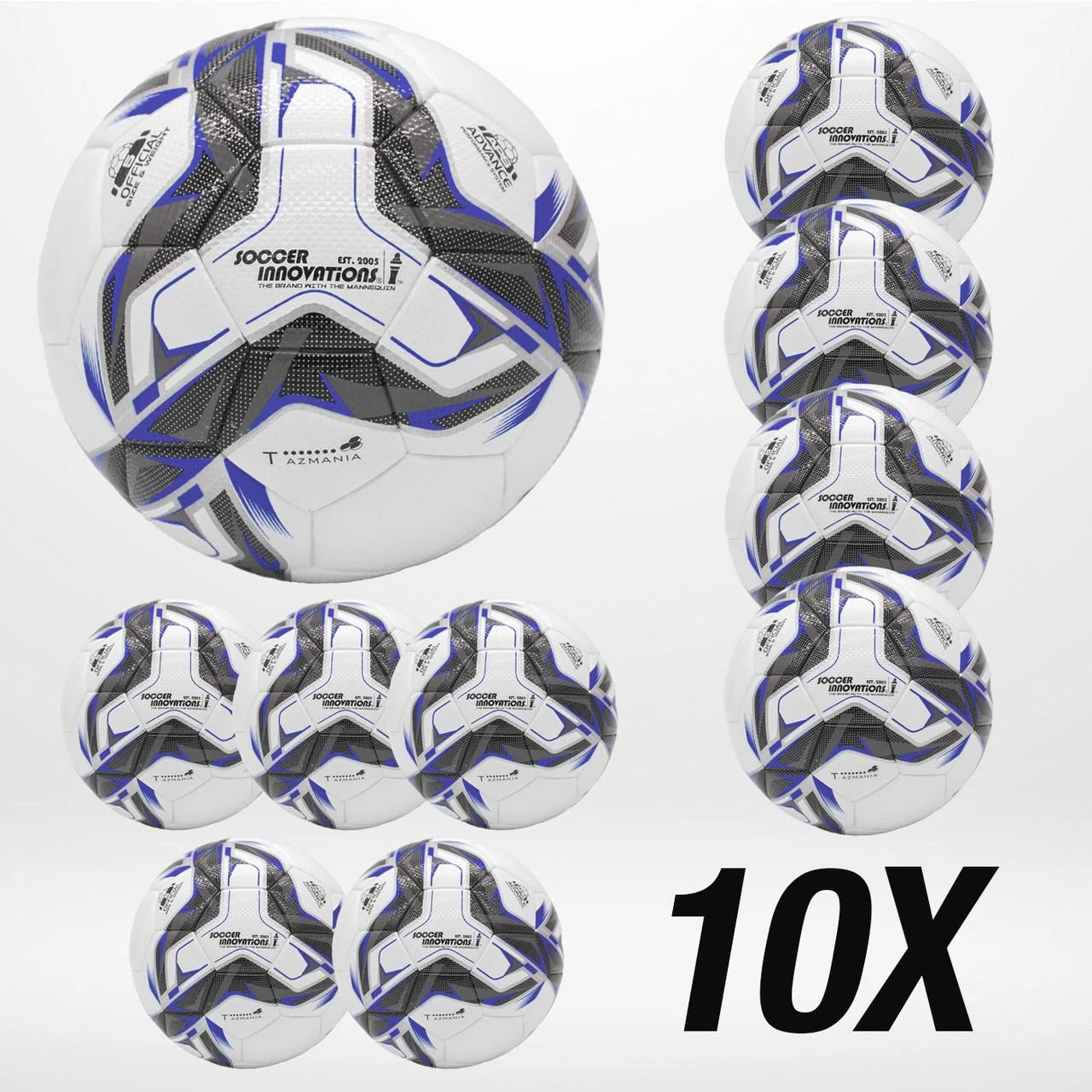 Soccer Innovations Blue Tazmania - 10 Pack NFHS-approved match quality soccer ball