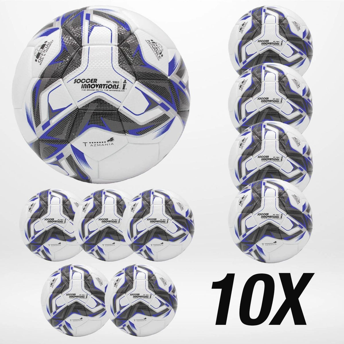 Soccer Innovations Blue Tazmania - 10 Pack NFHS-approved match quality soccer ball