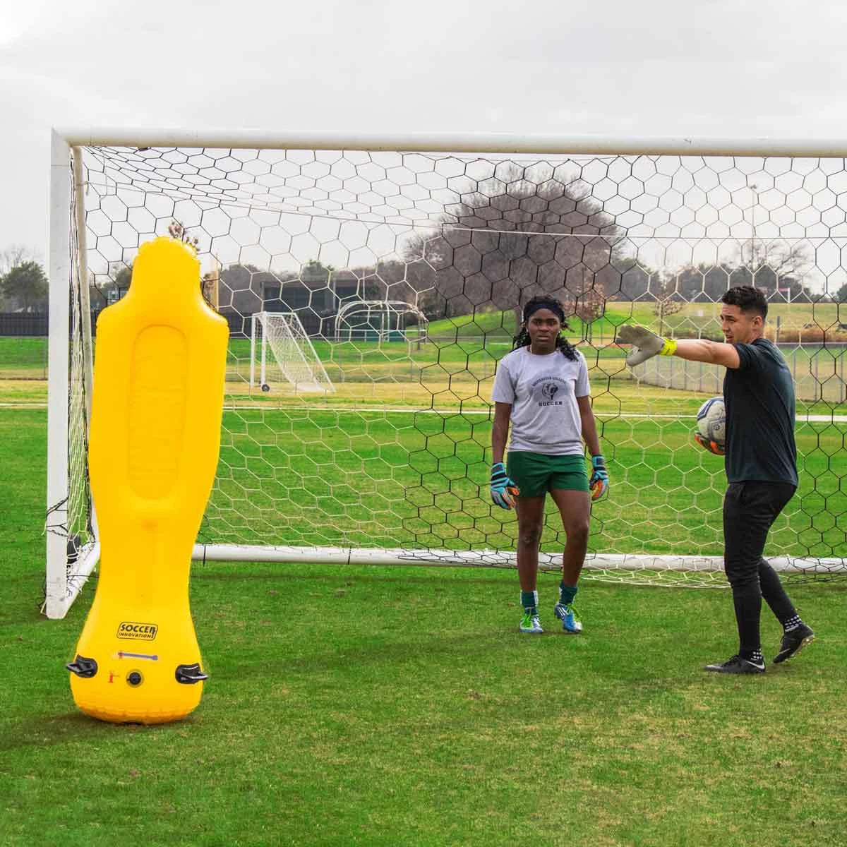 6-foot tall inflatable goalkeeper training defender mannequin for safe drills for team training and practice
