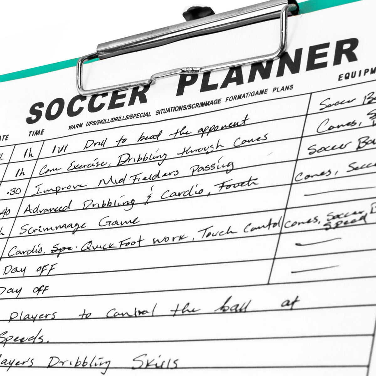 Soccer coaches tactical planning notebook with 20 pages of field diagrams for team training and practice