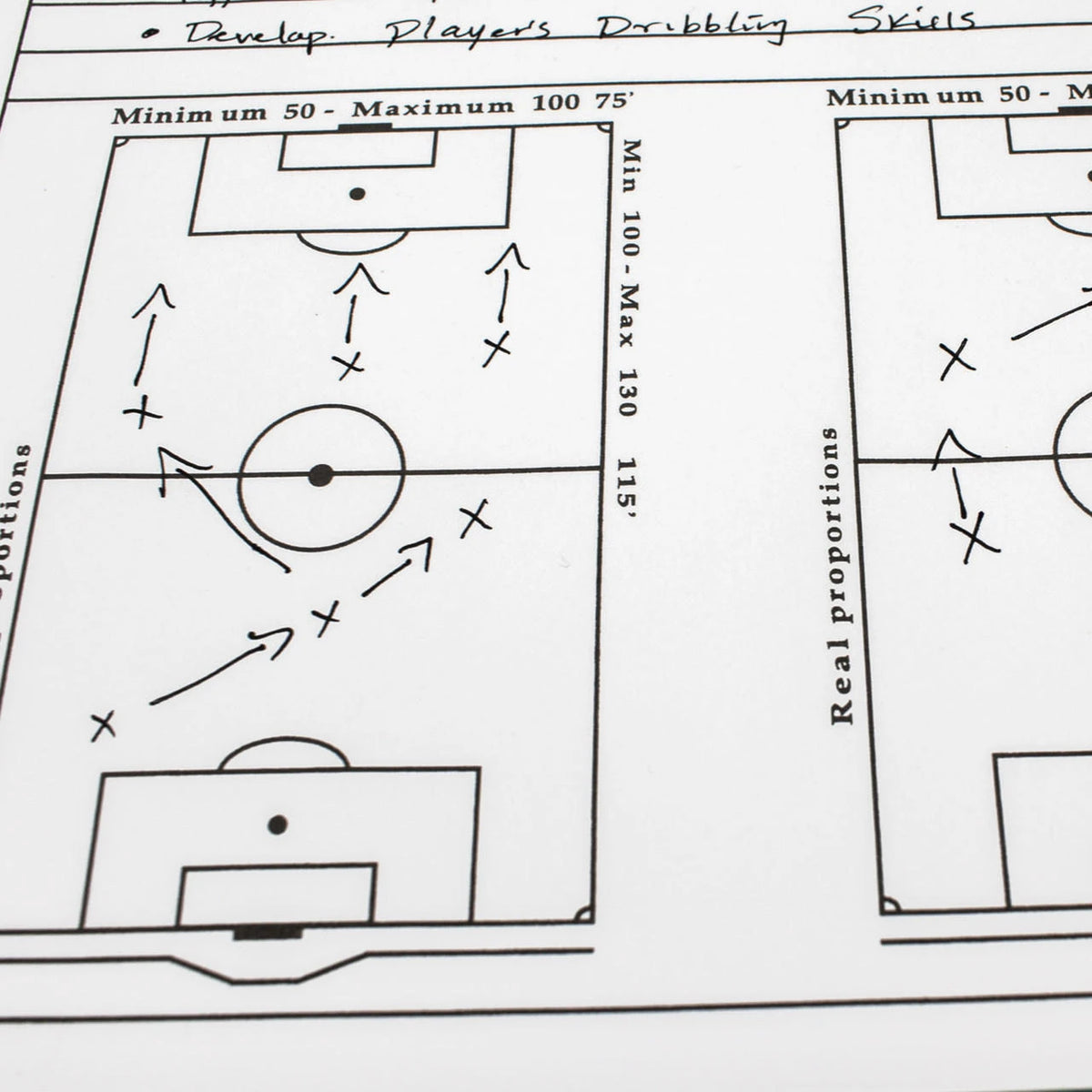 Soccer coaches tactical planning notebook with 20 pages of field diagrams for team training and practice