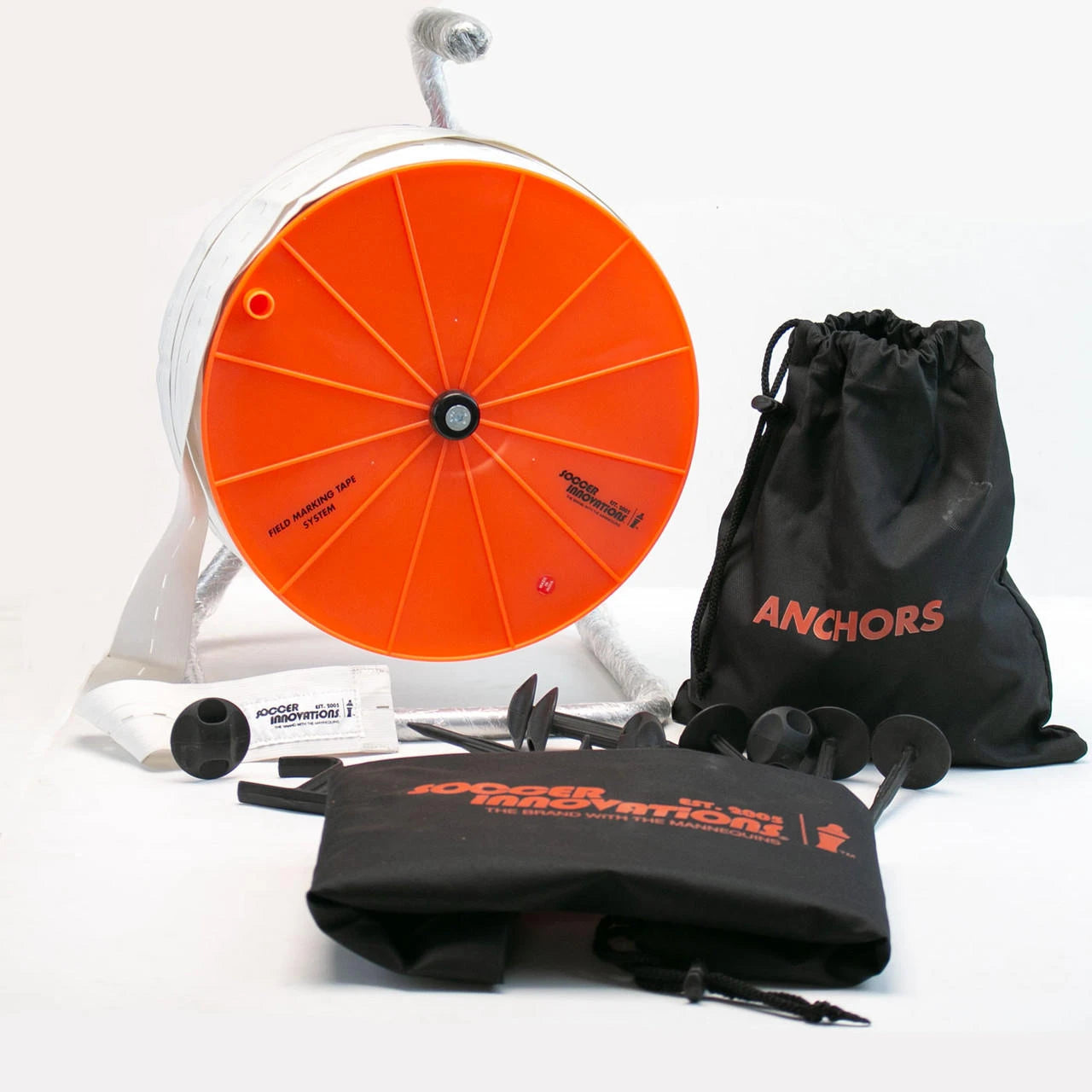 150-meter white elastic field marking tape with anchor stakes for pitch setup for team training and practice