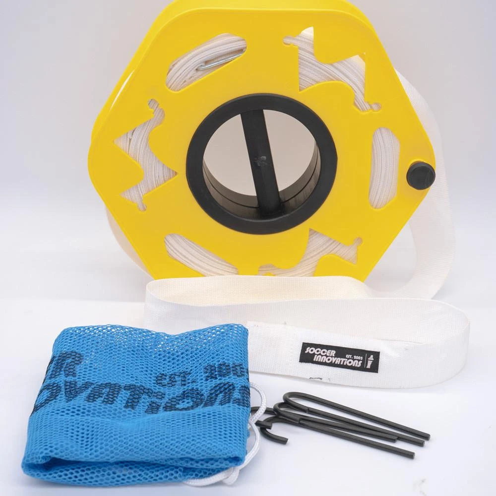 40-yard white field marking tape with metal anchor rings for training zones for team training and practice