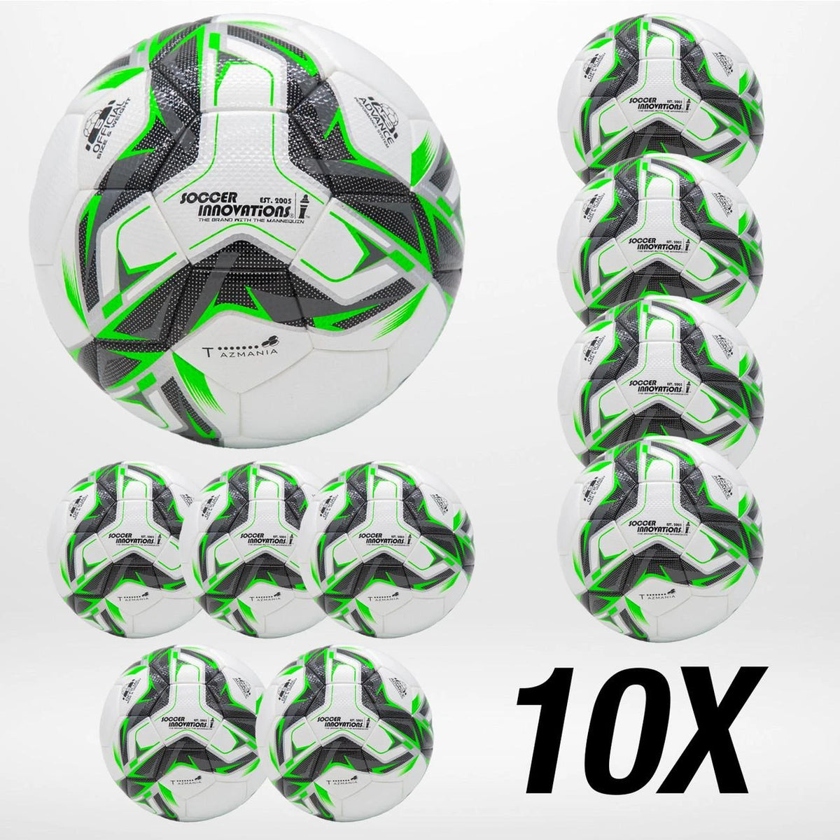 Soccer Innovations Green Tazmania - 10 Pack NFHS-approved match quality soccer ball