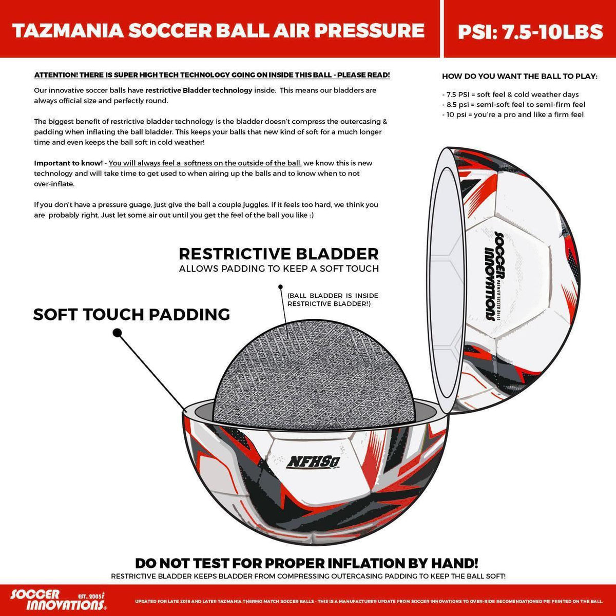 Red Tazmania FIFA approved match ball with enhanced air retention and water resistance