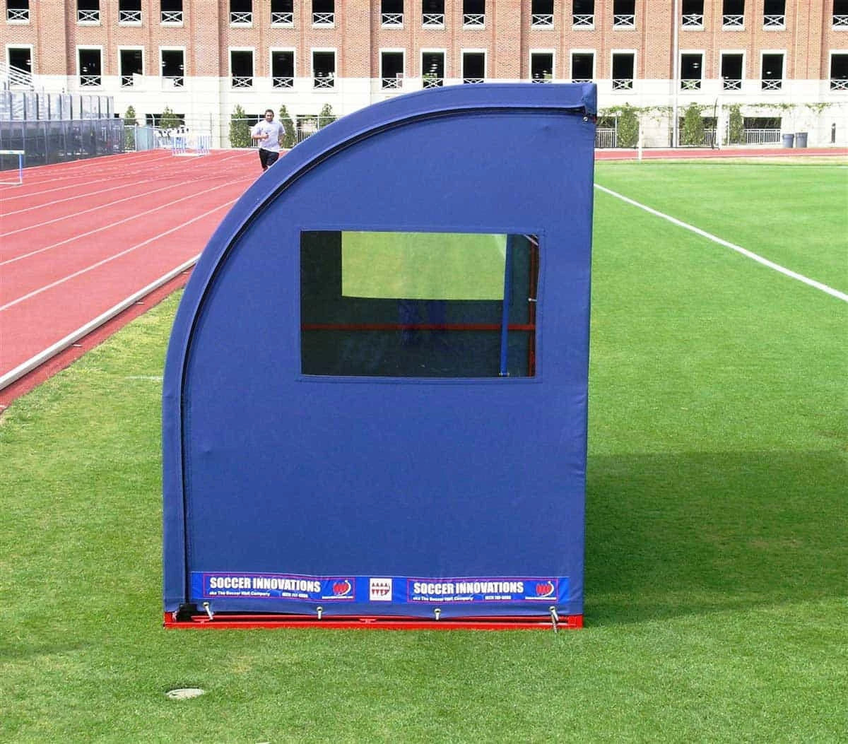 Referee shelter 8.5-foot model showing weather protection and custom school color options