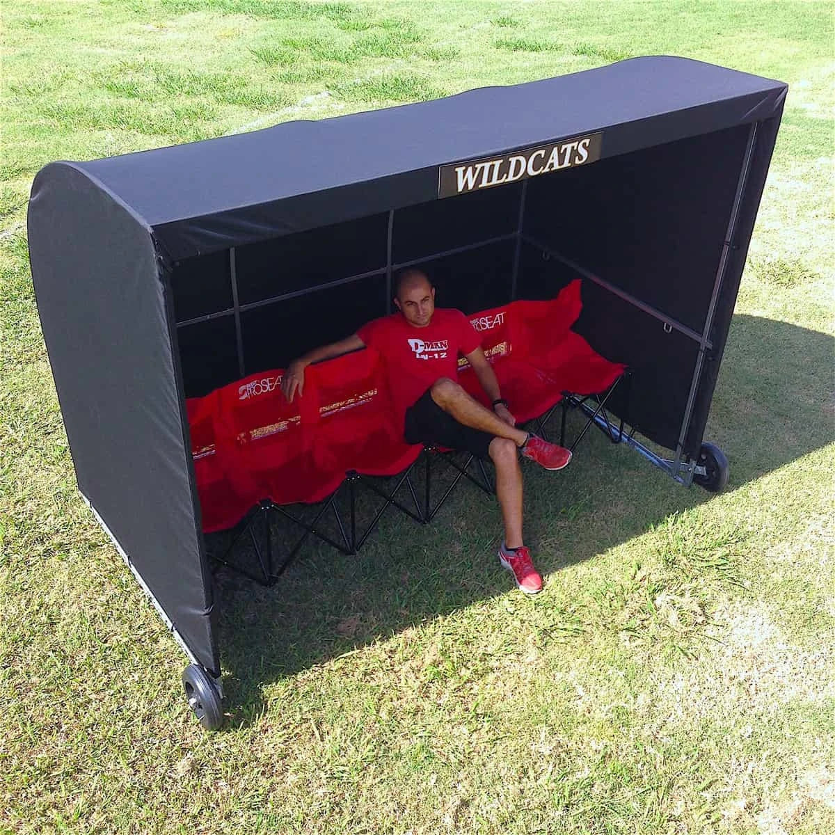 Referee shelter 8.5-foot sports shelter showing professional weather protection on sideline