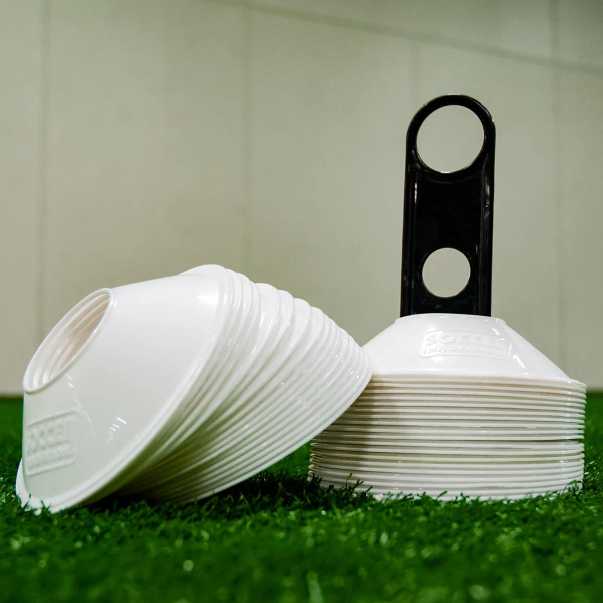 Soccer cone rack black plastic holds 50-75 disc cones organized storage