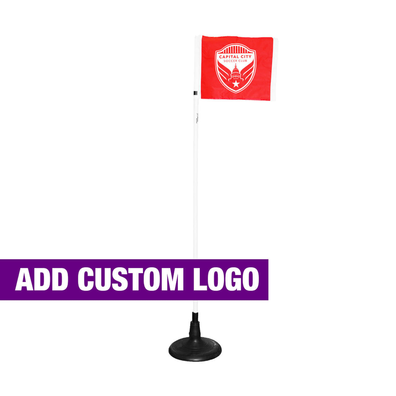 Turf field corner flag with heavy rubber base and standard 25mm pole