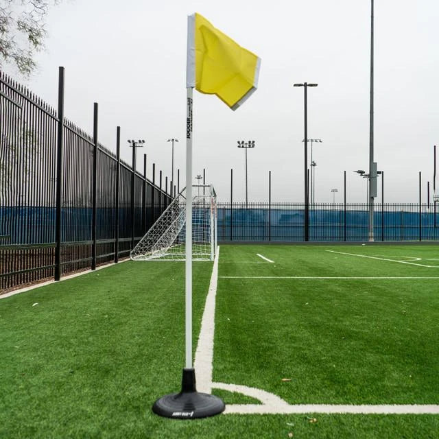 Soccer corner flag set of 4 with 25mm poles and 8-pound rubber bases, turf field ready
