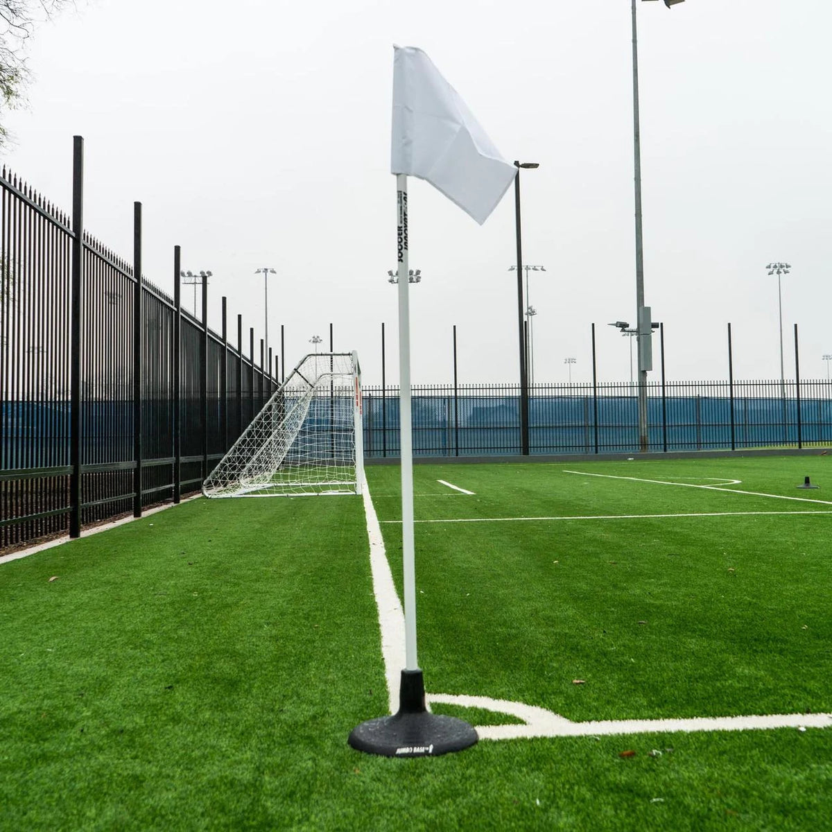 Soccer corner flag set of 4 with 25mm poles and 8-pound rubber bases, turf field ready