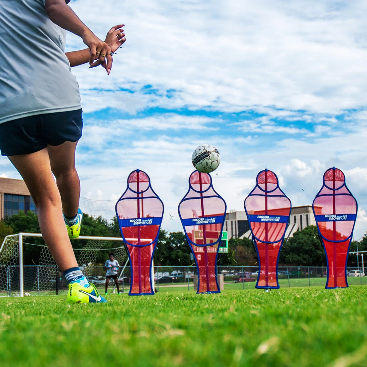 Youth-sized soccer wall training mannequin in black for training sessions for team training and practice